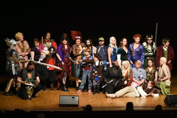 All the Masquerade participants. Prizes went to Loki and Bilbo on the far right and Miss Darth Maul, right of the centre. Photo by Simo Ulvi, used with permission.